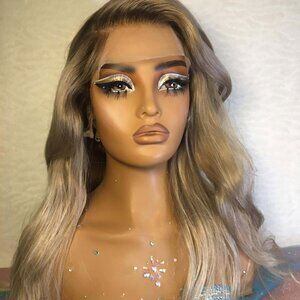 ✨20 In Layered Dark Ash Blonde Ombre Brown Root Human Hair Lace Wig READY!✨